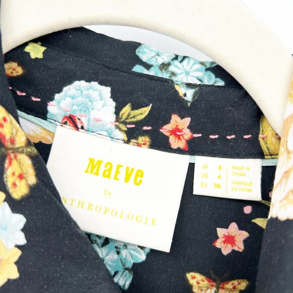 MAEVE By Anthropologie Womens Whimsy Floral Print Button Down Blouse Size 4 - Picture 3 of 8
